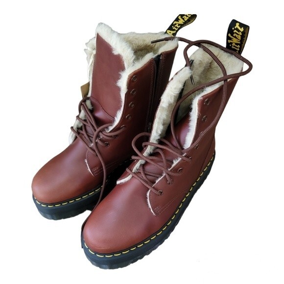 Dr. Martens Men Jadon Platform Boots Leather Brown Faux-Fur Lined Size 11 NWT - Picture 1 of 10